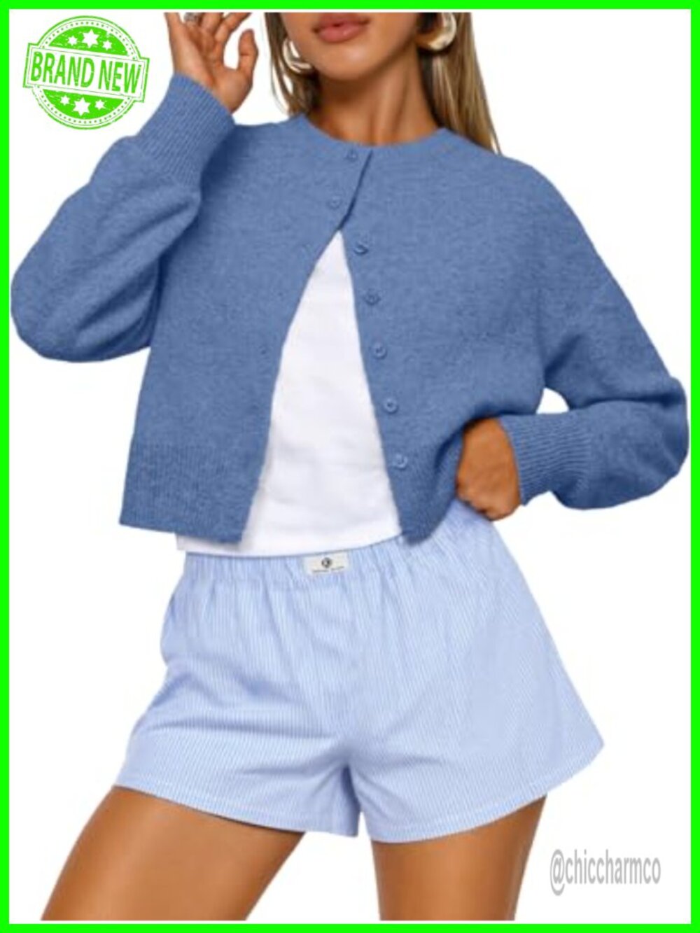Cropped Cardigan Sweater Women Lightweight Knit Button Long Sleeve